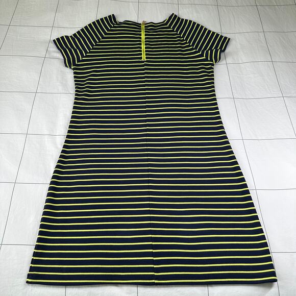 Sail to Sable Dress Womens Medium Navy Blue Lime Striped Short Sleeve Casual - Picture 2 of 8